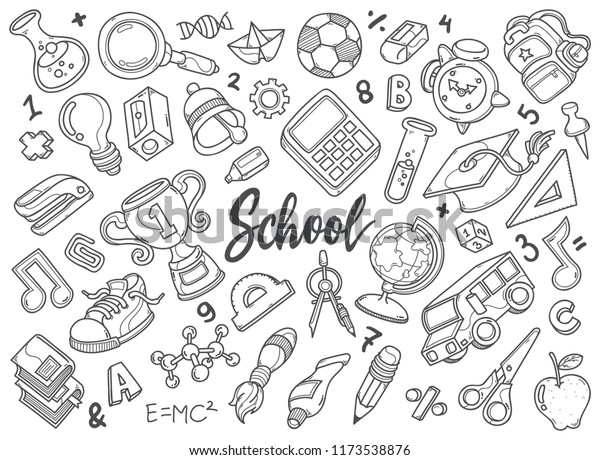 Hand Drawn Set School Doodles Vector Stock Vector (Royalty Free) 1173538876