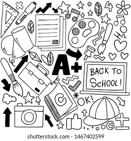 hand drawn Set of school icons Ornaments background pattern Vector illustration