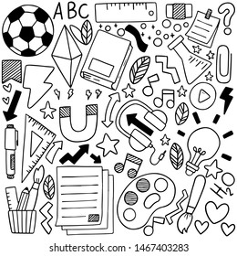 hand drawn Set of school icons Ornaments background pattern Vector illustration