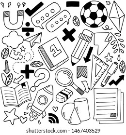 hand drawn Set of school icons Ornaments background pattern Vector illustration