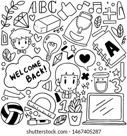hand drawn Set of school icons Ornaments background pattern Vector illustration
