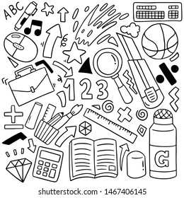 hand drawn Set of school icons Ornaments background pattern Vector illustration