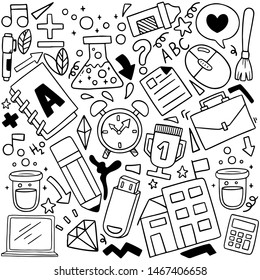 hand drawn Set of school icons Ornaments background pattern Vector illustration
