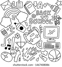 hand drawn Set of school icons Ornaments background pattern Vector illustration