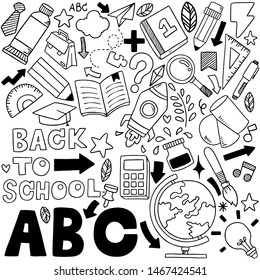 hand drawn Set of school icons Ornaments background pattern Vector illustration