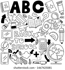 hand drawn Set of school icons Ornaments background pattern Vector illustration