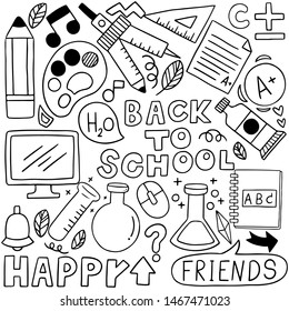 hand drawn Set of school icons Ornaments background pattern Vector illustration