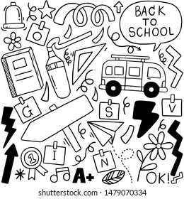 hand drawn Set of school icons Ornaments background pattern Vector illustration