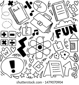 hand drawn Set of school icons Ornaments background pattern Vector illustration