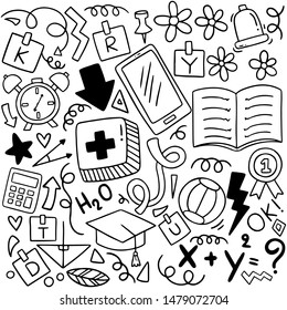 hand drawn Set of school icons Ornaments background pattern Vector illustration