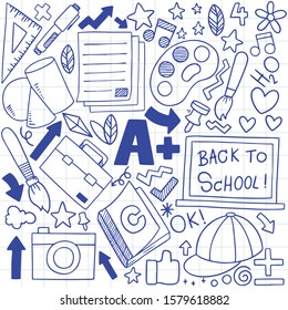 hand drawn Set of school icons Ornaments background pattern Vector illustration