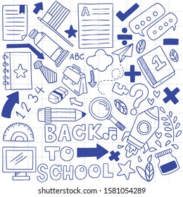 hand drawn Set of school icons Ornaments background pattern Vector illustration