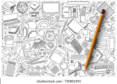 Hand drawn set of school vector doodles