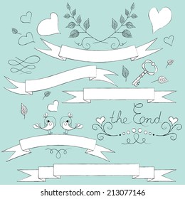 hand drawn set for a scrabooks, for a wedding card, banners. Vector illustration