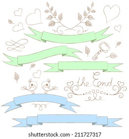 hand drawn set for a scrapbooks, for a wedding card, banners. Vector illustration