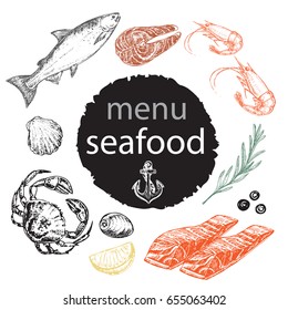 Hand drawn set seafood