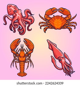 Hand drawn set of seafood vector illustration