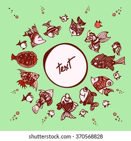 hand drawn set of seafood, vector collection,all fish different with its own character 