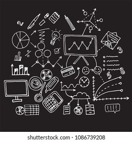 Hand drawn set secret strategy development. Money concept illustration. Concept business strategy. Vector illustration. Teamwork people concept. Presentation template design.