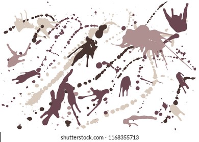 Hand drawn set of sepia colored ink spots isolated on white background. Paint splat set ink. Splat drop vector. Blood splash. Paint blob.