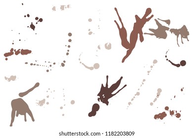 Hand drawn set of sepia colored ink spots isolated on white background. Paint splat set ink. Splat drop vector. Blood splash. Paint blob.
