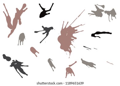 Hand drawn set of sepia colored ink spots isolated on white background. Paint splat set ink. Splat drop vector. Blood splash. Paint blob.