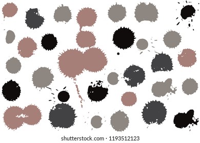 Hand drawn set of sepia colored ink spots isolated on white background. Paint splat set ink. Splat drop vector. Blood splash. Paint blob.
