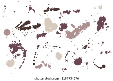 Hand drawn set of sepia colored ink spots isolated on white background. Paint splat set ink. Splat drop vector. Blood splash. Paint blob.