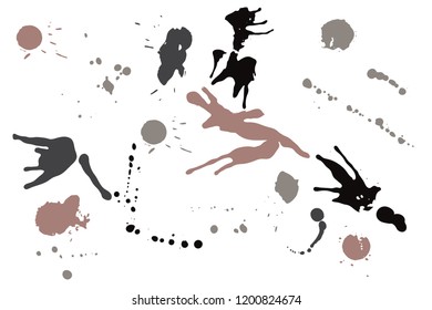 Hand drawn set of sepia colored ink spots isolated on white background. Paint splat set ink. Splat drop vector. Blood splash. Paint blob.