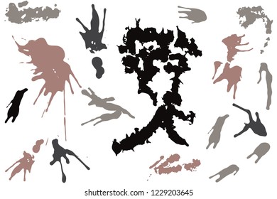 Hand drawn set of sepia colored ink spots isolated on white background. Paint splat set ink. Splat drop vector. Blood splash. Paint blob.