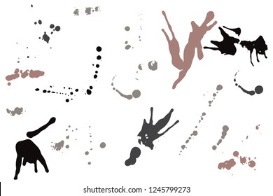 Hand drawn set of sepia colored ink spots isolated on white background. Paint splat set ink. Splat drop vector. Blood splash. Paint blob.