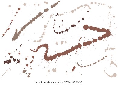 Hand drawn set of sepia colored ink spots isolated on white background. Paint splat set ink. Splat drop vector. Blood splash. Paint blob.