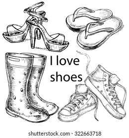 "hand drawn set shoes" for design