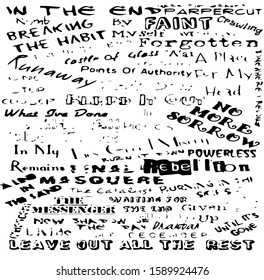 Hand drawn set with short  phrases, words and  on white background. vector