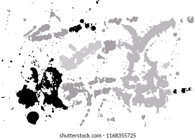 Hand drawn set of silver ink spots isolated on white background. Paint splat set ink. Splat drop vector. Blood splash. Paint blob.