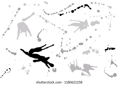 Hand drawn set of silver ink spots isolated on white background. Paint splat set ink. Splat drop vector. Blood splash. Paint blob.