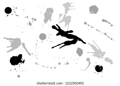 Hand drawn set of silver ink spots isolated on white background. Paint splat set ink. Splat drop vector. Blood splash. Paint blob.