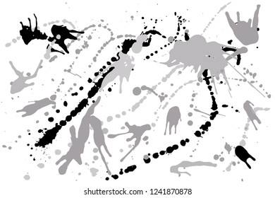 Hand drawn set of silver ink spots isolated on white background. Paint splat set ink. Splat drop vector. Blood splash. Paint blob.