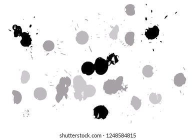 Hand drawn set of silver ink spots isolated on white background. Paint splat set ink. Splat drop vector. Blood splash. Paint blob.