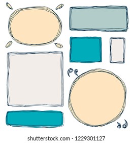 Hand drawn set of simple frame and border with different shapes: square, oval. Cut isolated vector illustration for your banner design. Doodle sketch style. Frame element drawn by brush-pen. 