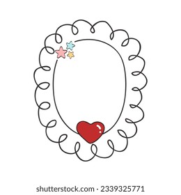 Hand drawn set of simple frame and border with different shapes: heart, square, oval. Cute isolated vector illustration for your banner design. Doodle sketch style. Hand drawn line frame.