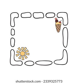 Hand drawn set of simple frame and border with different shapes: heart, square, oval. Cute isolated vector illustration for your banner design. Doodle sketch style. Hand drawn line frame.