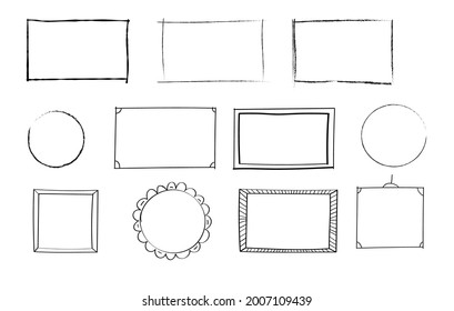 Hand drawn set of simple frames and borders with different shapes: 
rectangular, square, oval. Cut out isolated vector illustration for your banner design.Doodle sketch style. Element with a pen brush