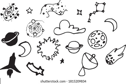 hand drawn set of simple galaxy icons