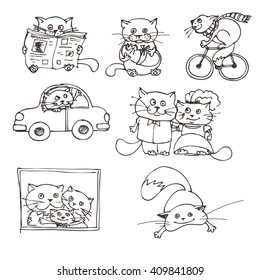 hand drawn set sketches of cats. vector eps 10