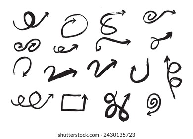 Hand drawn set of hand drawn Sketchy Arrow Collection Vector Doodles on isolated  vector illustration.
