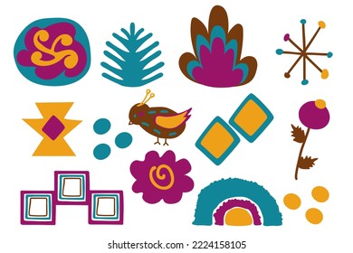Conjunto de elementos decorativos eslavos dibujados a mano aislados en un fondo blanco. Colección étnica.