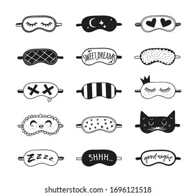 Hand drawn set of Sleeping Mask.Vector Cozy Illustration. Creative artwork. Doodle drawing Sleep Routine objects