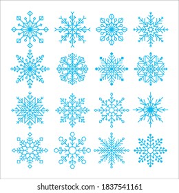 Conjunto dibujado a mano de copos de nieve, ilustración vectorial