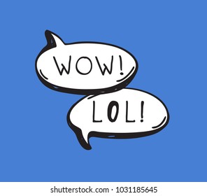 Hand drawn set of speech bubbles with text. Vector pop art objects. Doodle elements for dialog